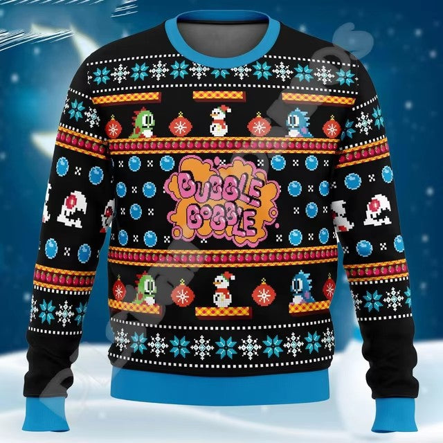 Christmas Chunky-knit Hoodie With Graffiti Tattoo And Vintage Print Unisex Harajuku-style Casual 3D Digital Design - Image 5