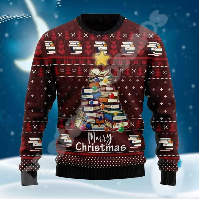 Christmas Chunky-knit Hoodie With Graffiti Tattoo And Vintage Print Unisex Harajuku-style Casual 3D Digital Design - Image 4