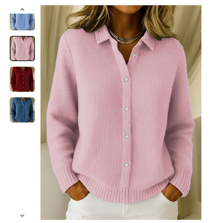 Casual Fashion Button Knitted Lapel Sweater For Women Long Sleeve Knitted Sweaters Tops Winter Jumper - Image 5