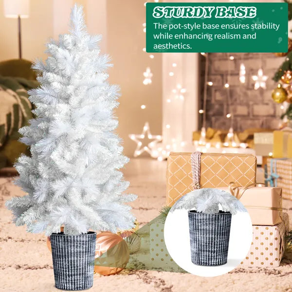 4 FT White Artificial Christmas Tree With Pot Stand, Potted Xmas Pine Tree With 200 Branch Tips For Holiday Party Office Home, White Tree - Image 1