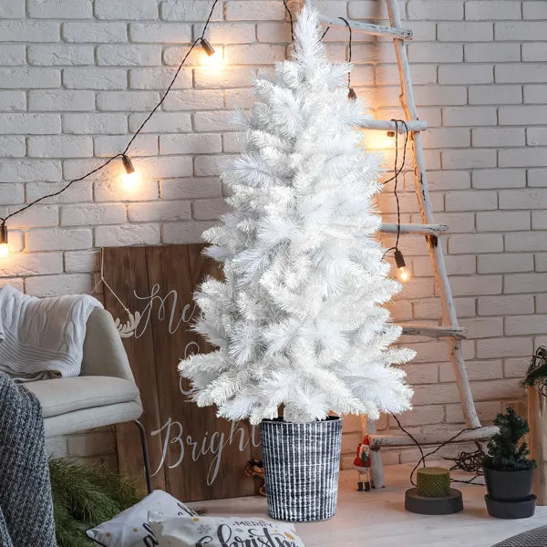 4 FT White Artificial Christmas Tree With Pot Stand, Potted Xmas Pine Tree With 200 Branch Tips For Holiday Party Office Home, White Tree - Image 2