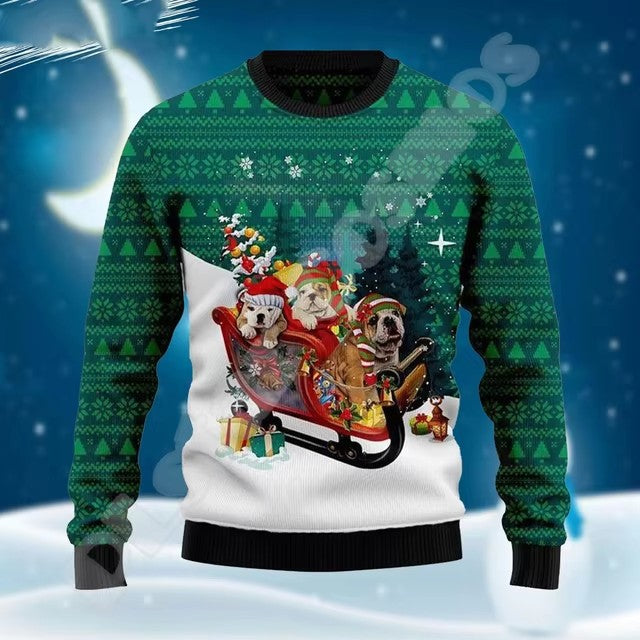 Christmas Chunky-knit Hoodie With Graffiti Tattoo And Vintage Print Unisex Harajuku-style Casual 3D Digital Design - Image 2