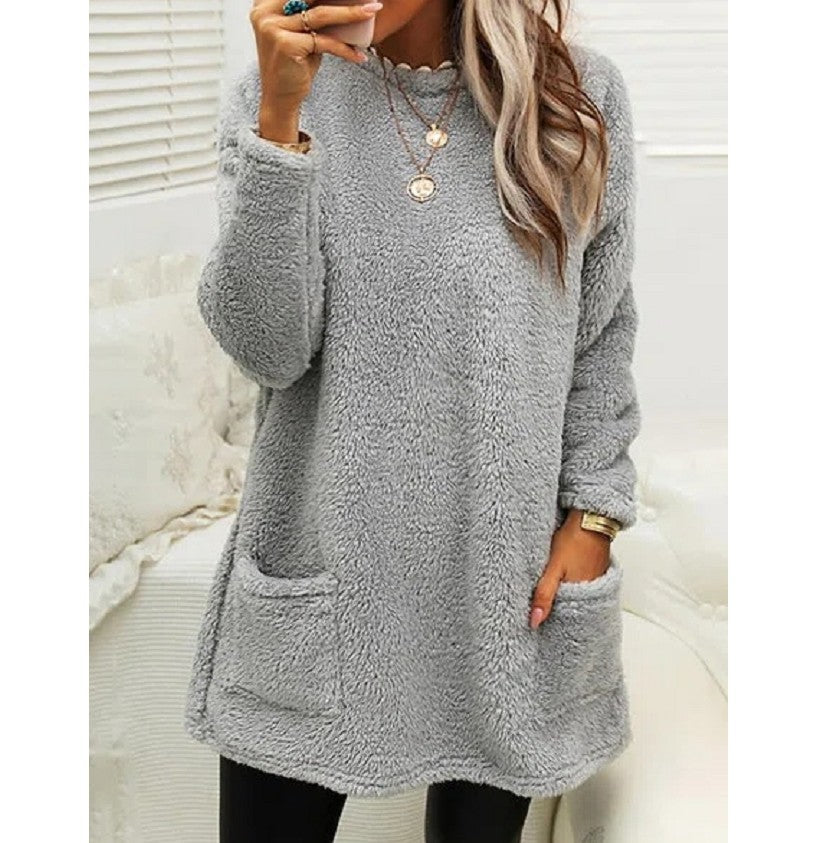 Women's Fleece Pullover Long Sweater With Pockets Winter Warm Thinken Sweatershirt Casual Long Sleeve Plush Tops Hoodie Coat Streetwear Fall Loose Outfits Hoodie Tops - Image 7