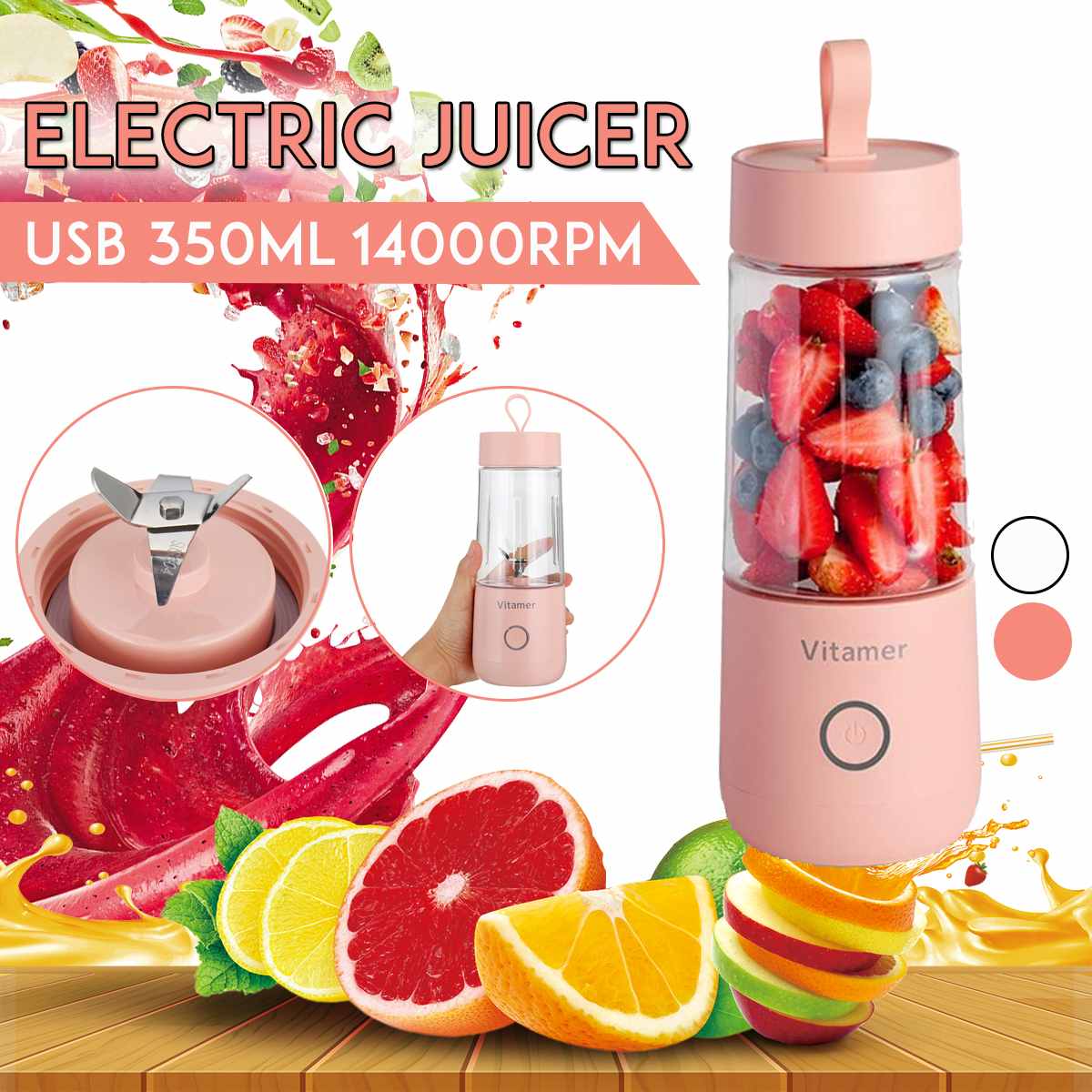 350ml Portable Blender Juicer Electric USB Rechargeable Mixer Smoothie Slushy Cup Juice Blender Bottle USB Charging Kitchen Gadgets - Image 1