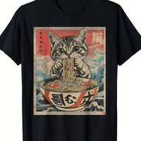 1pc Kawaii Cat Ramen Anime T Shirt For Men Fabric thumbnail 7
