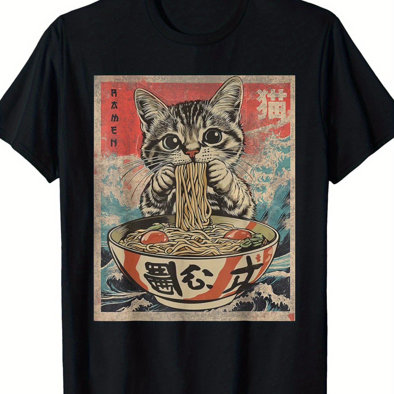 1pc Kawaii Cat Ramen Anime T Shirt For Men Fabric - Image 7